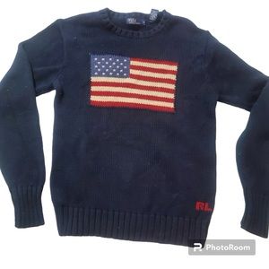 Vintage POLO RALPH LAUREN USA FLAG SWEATER Cotton Knit WOMEN’S XL